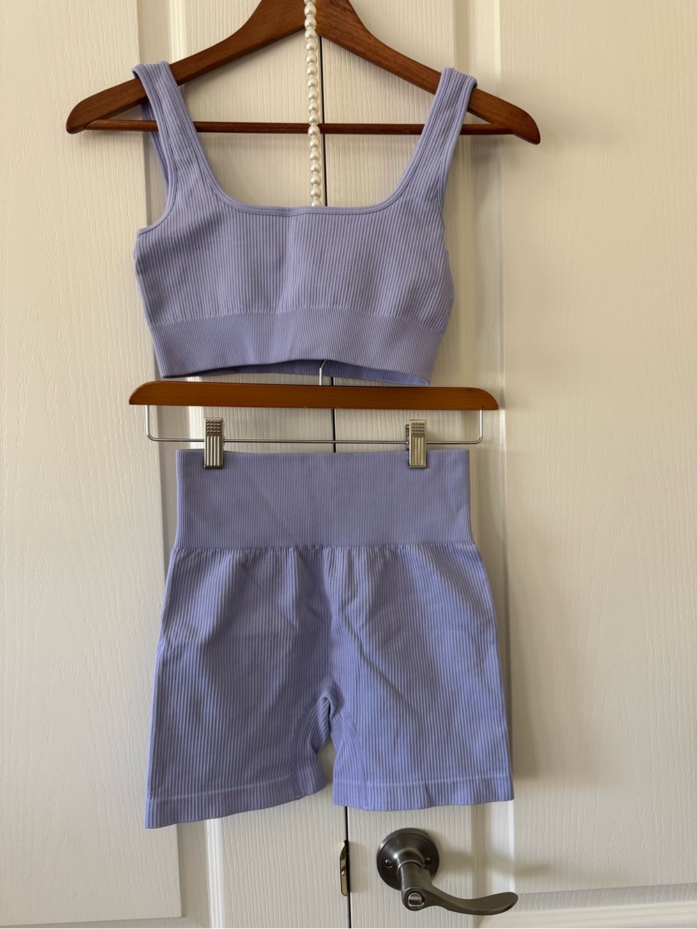 Ribbed Lavender Crop Tank and High-Waist Bike Shorts Set